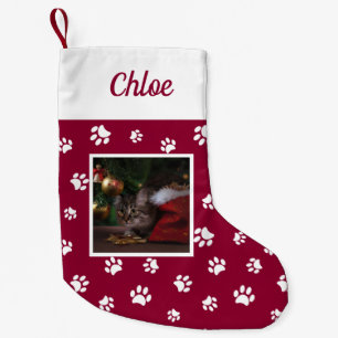 Niedliches benutzerdefiniertes Cat Foto Name Rote  Kleiner Weihnachtsstrumpf