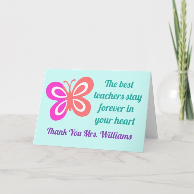 Niedliches Best Teacher Appreciate Butterfly Zitat Karte (Vorderseite)