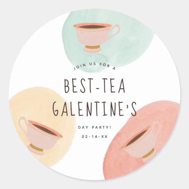 Niedliches Best Teas Galentine's Day Party Runder Aufkleber (Vorderseite)