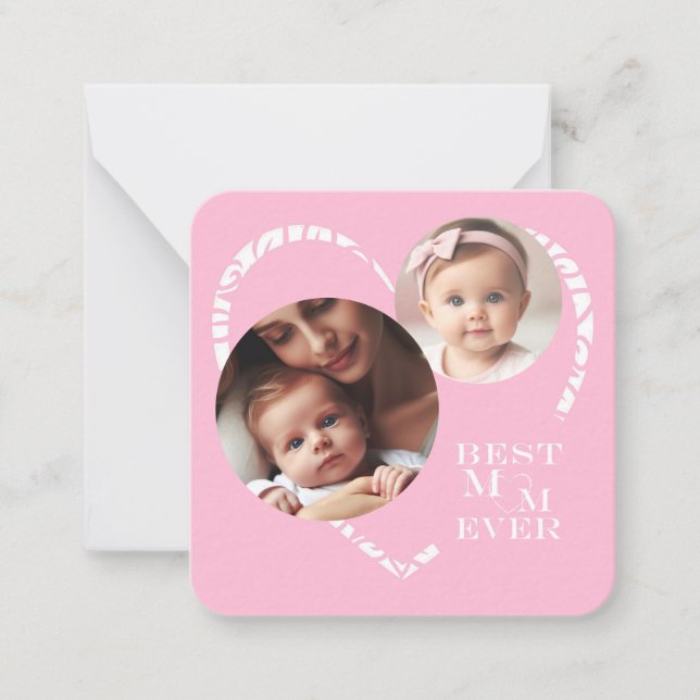 Niedliches "Beste Mama je" Herz 3-Foto, Rosa & Wei Mitteilungskarte (Vorderseite)
