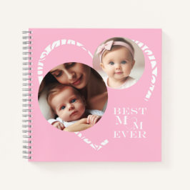 Niedliches "Beste Mama je" Herz 3-Foto, Rosa & Wei Notizbuch