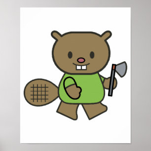 niedliches Biber mit Axt Poster