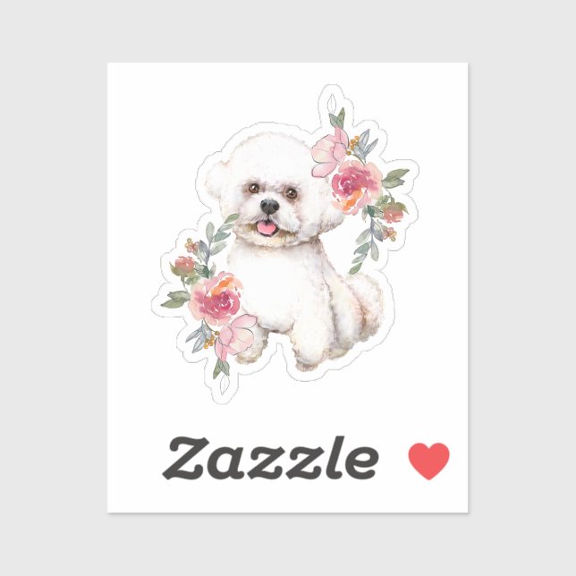 Niedliches Bichon Frise mit Blume Wasserfarbe Kuns Aufkleber (Blatt)