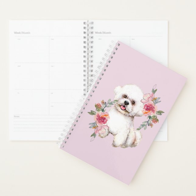 Niedliches Bichon Frise mit Blume Wasserfarbe Kuns Planer (Anzeige)