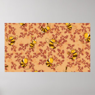 Niedliches Bienen‑Hintergrundmuster Poster