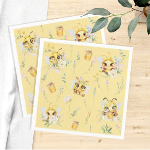 Niedliches Bienenbaby und Wildblumen Paper Napkin Serviette