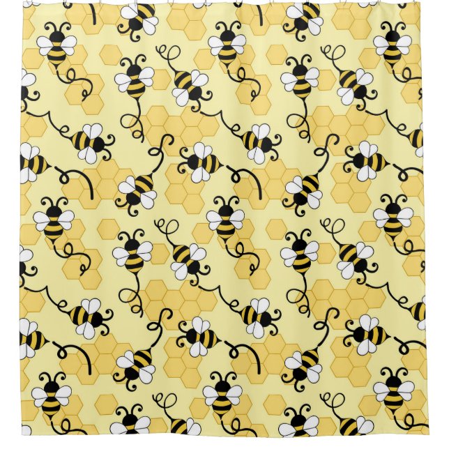 Niedliches Bienenmuster Duschvorhang (Vorderseite)
