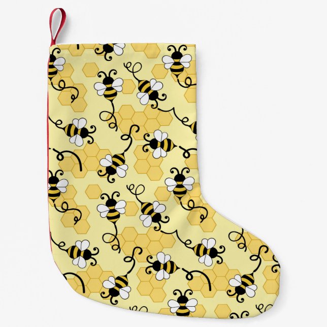 Niedliches Bienenmuster Kleiner Weihnachtsstrumpf (Vorderseite)