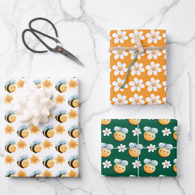 Niedliches Bienenpapier. Geschenkverpackung. Wrapp Geschenkpapier Set (Vorderseite)