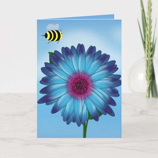 Niedliches Bienentreffen auf Blaue Blume Karte (Vorderseite)