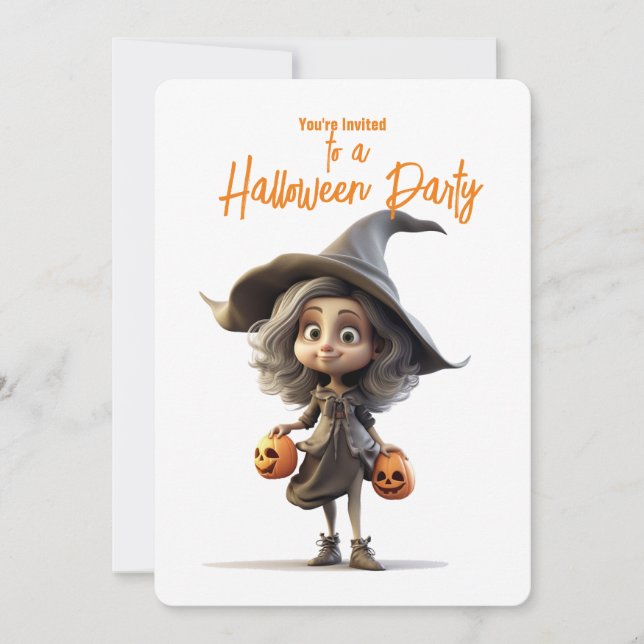 Niedliches Big-Eye-Hexe-Halloween-Party Einladung (Vorderseite)