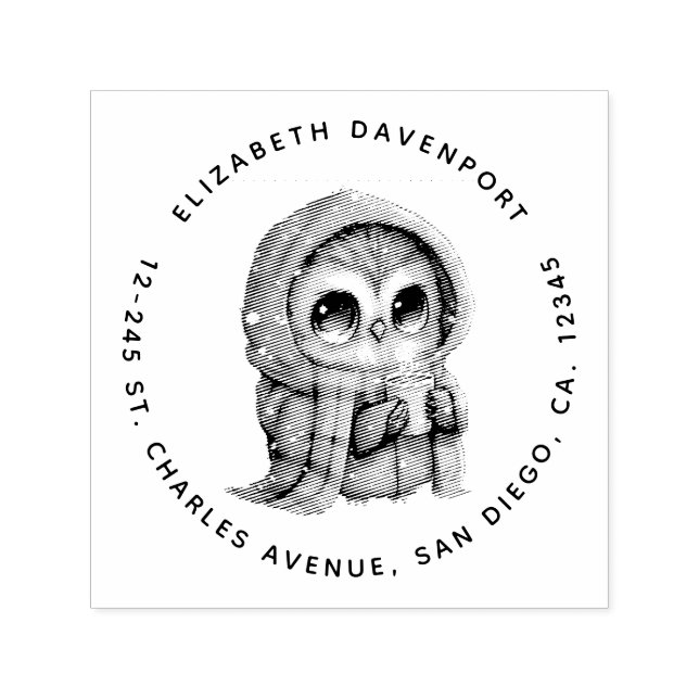 Niedliches Big Mit Augen Owl mit Kaffeehaus Permastempel (Design)