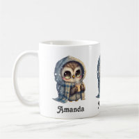 Niedliches Big Mit Augen Owl mit Kaffeepause -