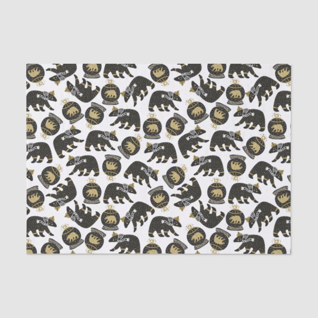 Niedliches Black and Gold Polar Bär Muster Weihnac Seidenpapier (Vorderseite)