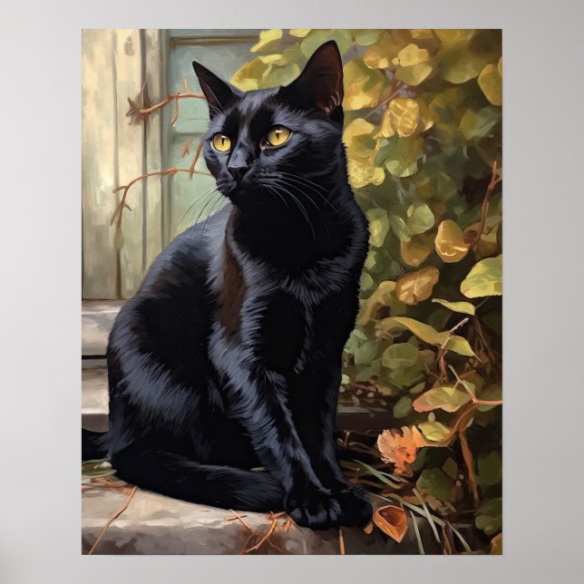 Niedliches Black Bombay Cat Art Print Poster (Vorne)