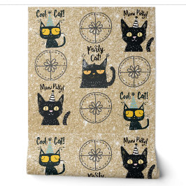 Niedliches Black Cat and Present-Gold Glitzer-Meow Tapete