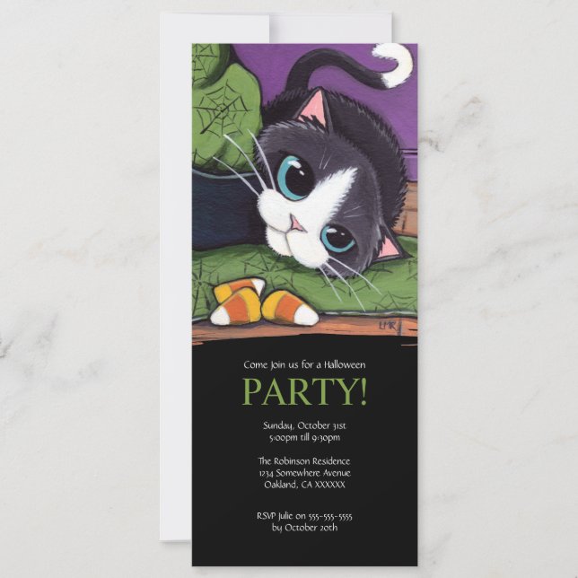 Niedliches Black Cat Halloween-Party Einladung (Vorderseite)
