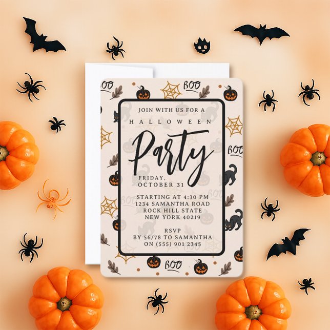 Niedliches Black Cat Pumpkin Halloween-Muster Einladung (Von Creator hochgeladen)