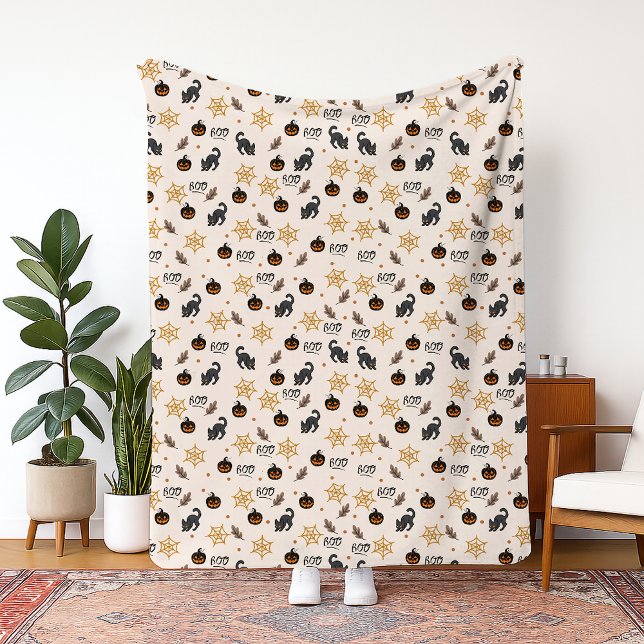 Niedliches Black Cat Pumpkin Halloween-Muster Fleecedecke (Von Creator hochgeladen)