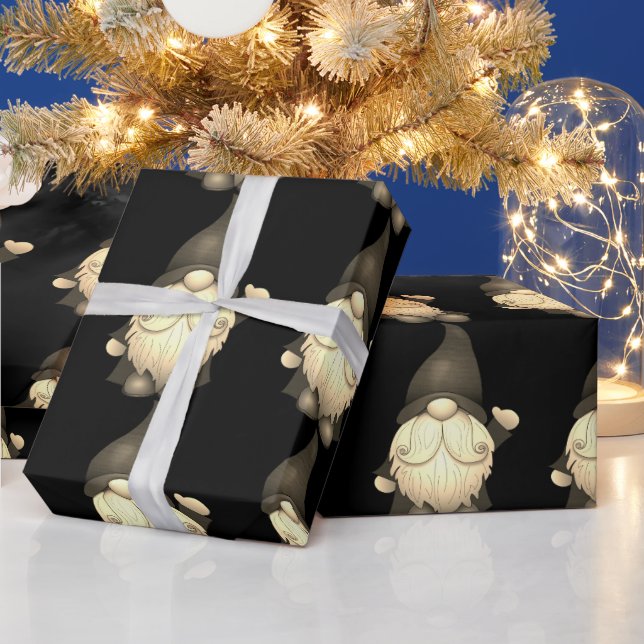 Niedliches Black Gnome Zwerg Weihnachtswrapping Pa Geschenkpapier (Feiertage)
