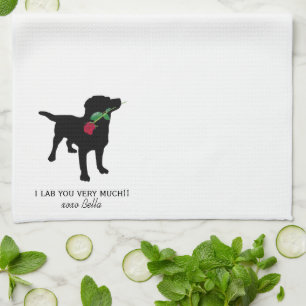 Niedliches Black Lab Hund mit Rote Rose Küchentuc Geschirrtuch