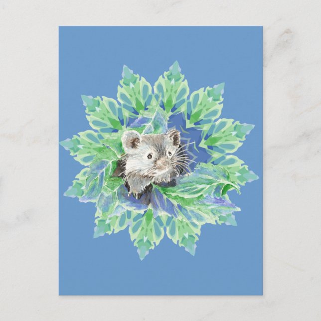 Niedliches Blau, grüner Hamster, Leafy Bed for Kid Postkarte (Vorderseite)