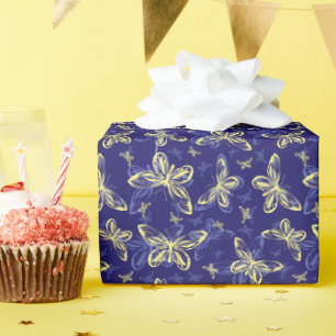 Niedliches Blau und Gelb Schmetterling Illustriert Geschenkpapier