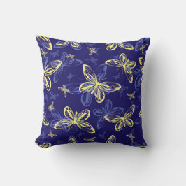 Niedliches Blau und Gelb Schmetterling Illustriert Kissen