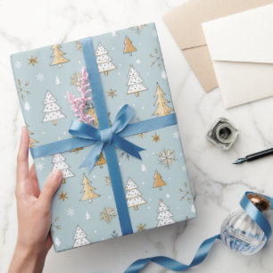 Niedliches Blau und Gold Weihnachten Geschenkpapier
