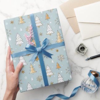 Niedliches Blau und Gold Weihnachten Geschenkpapier