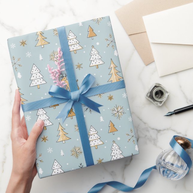 Niedliches Blau und Gold Weihnachten Geschenkpapier (Schenken)