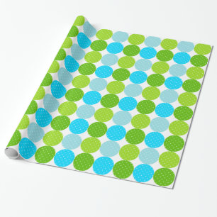 Niedliches Blau- und Grünpolka-Punktmuster Geschenkpapier