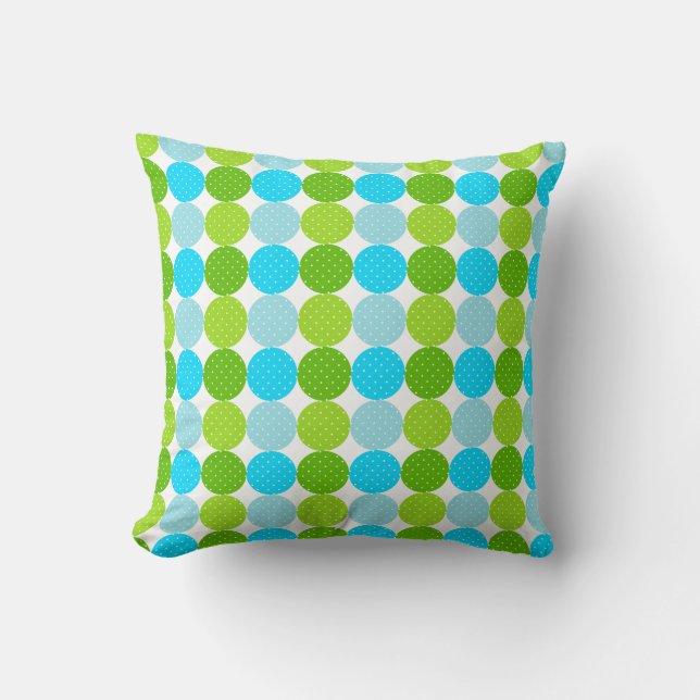 Niedliches Blau- und Grünpolka-Punktmuster Kissen (Vorderseite)