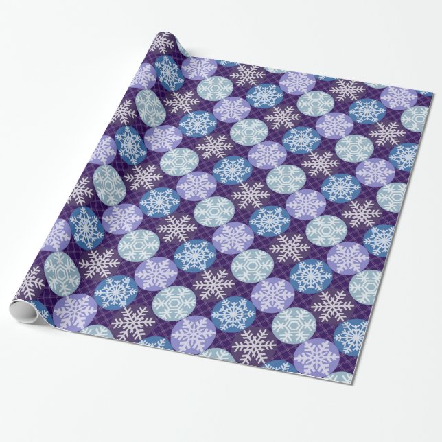Niedliches Blau und Lila Schneeflocken Weihnachtsm Geschenkpapier (Ungerollt)