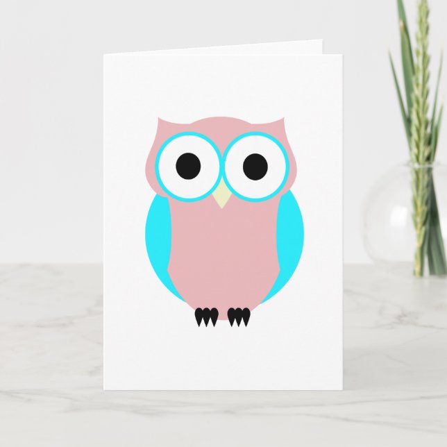 Niedliches Blau und Rosa Owl Dankeschön Karten (Vorderseite)