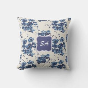 Niedliches Blau und Weiß Blumen Design Mit Monogra Kissen