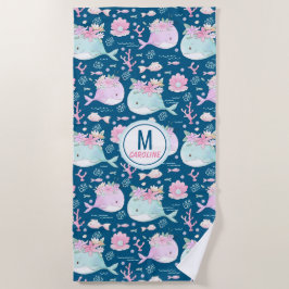 Niedliches Blauer Rosa Blütenwale Monogram Beach H Strandtuch