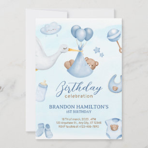 Niedliches blaues Baby-Teddybär-Spielzeug BIRTHDAY Einladung
