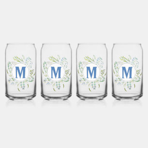 Niedliches Blaues Botanisches Grünes Monogramm Dosenglas