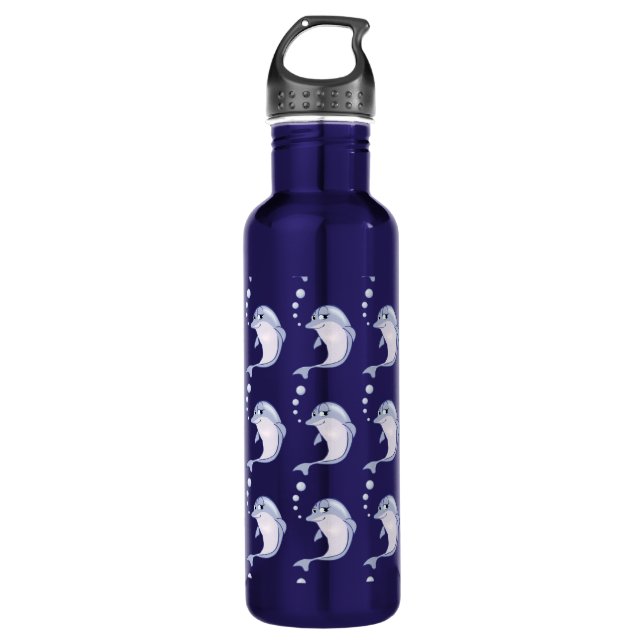 Niedliches blaues Delphin-Muster Edelstahlflasche (Vorderseite)