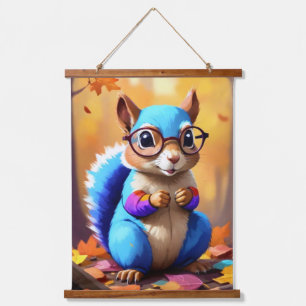 Niedliches Blaues Eichhörnchen mit Brille-46506 Wandteppich Mit Holzrahmen