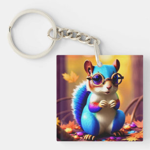 Niedliches blaues Eichhörnchen mit Brille Schlüsselanhänger