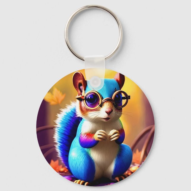 Niedliches blaues Eichhörnchen mit Brille Schlüsselanhänger (Vorderseite)