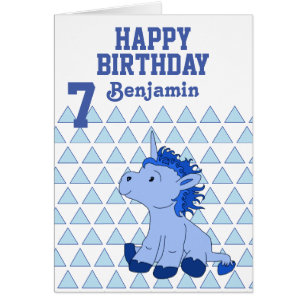 Niedliches blaues Einhorn-Dreieck-Muster Geburtsta