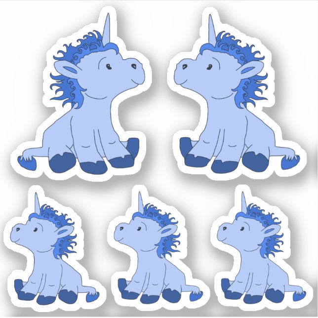 Niedliches blaues Einhorn Zeichnend Kinderkleber Aufkleber (Vorderseite)