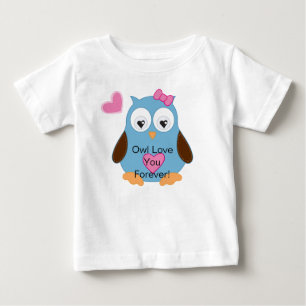 Niedliches blaues Eule mit rosa Herzen Baby T-shirt