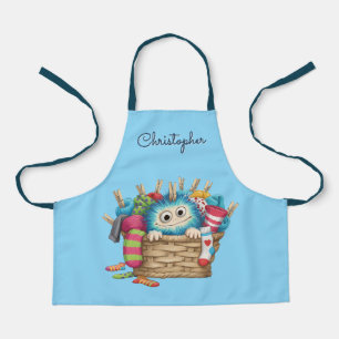 Niedliches blaues flauschiges Sockenmonster-Kinder Schürze