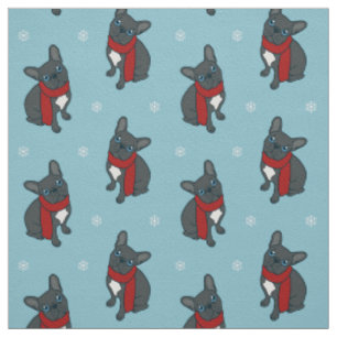Niedliches blaues Frenchie ist zum Winter bereit Stoff