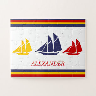 Niedliches blaues gelbes Segelboot Stripe nautisch