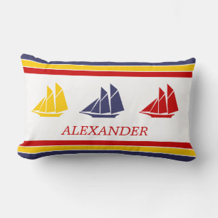 Niedliches blaues gelbes Segelboot Stripe nautisch Lendenkissen
